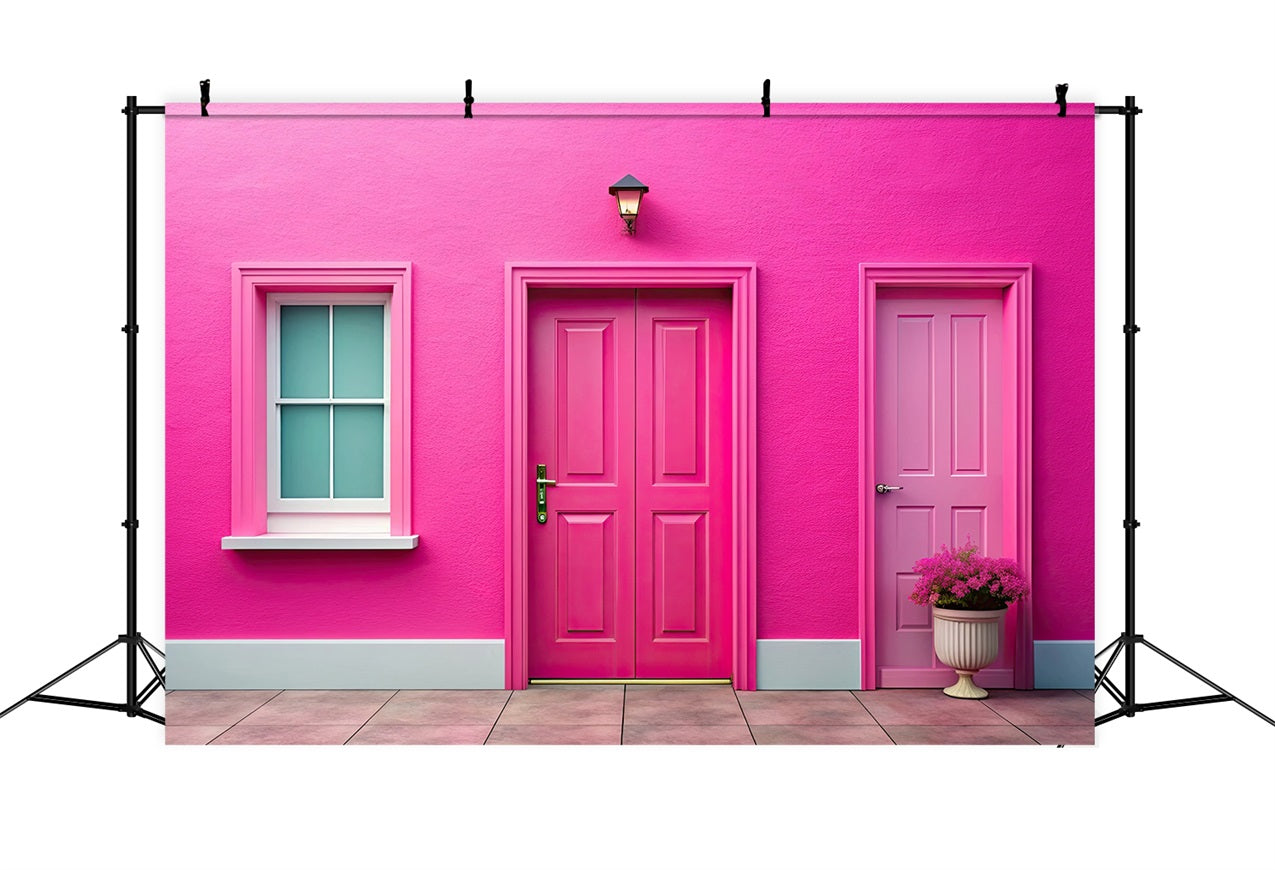 Fashion Doll Backdrop Photo Backdrop Chic Pink House Entrance Backdrop UK CJJ2-92