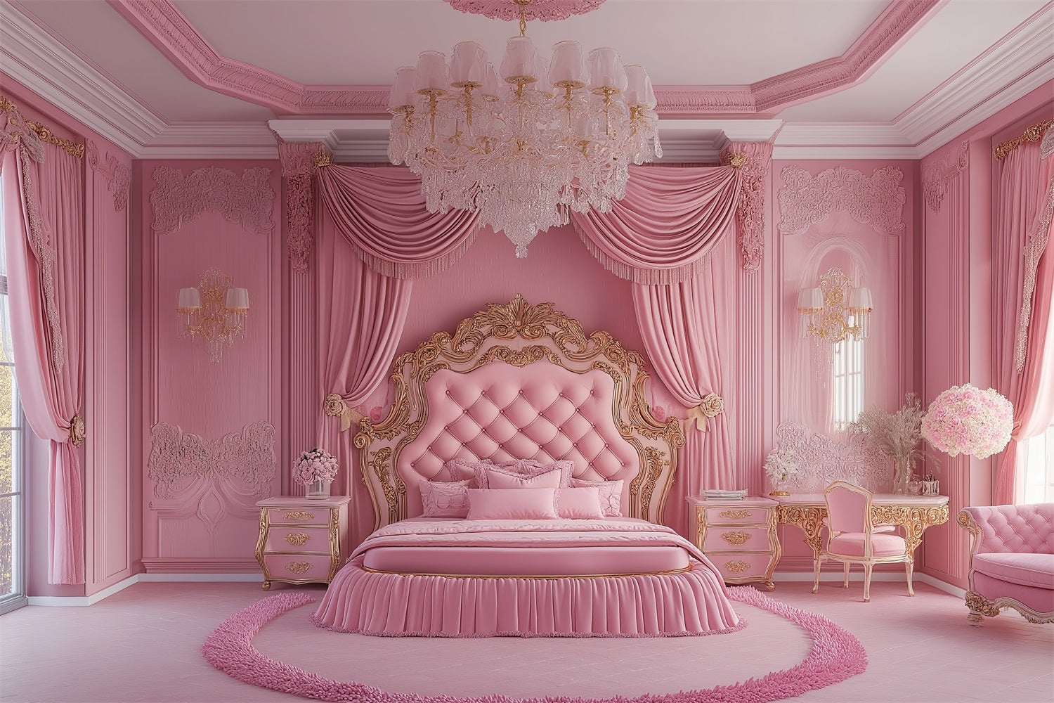 Fashion Doll Backdrop Backdrop Pink Baroque Bedroom Backdrop UK CJJ2-94