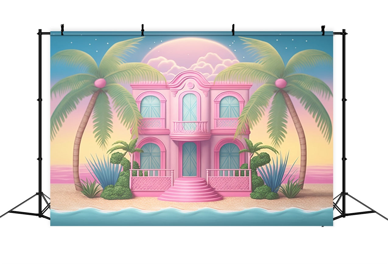 Fashion Doll Backdrop Backdrop Palm Paradise Beach Mansion Backdrop UK CJJ2-98