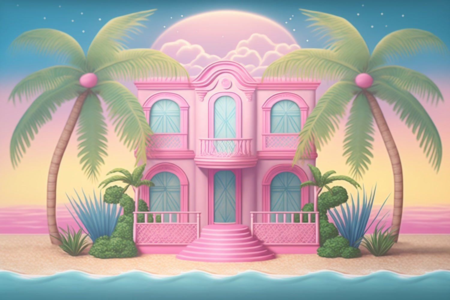 Fashion Doll Backdrop Backdrop Palm Paradise Beach Mansion Backdrop UK CJJ2-98