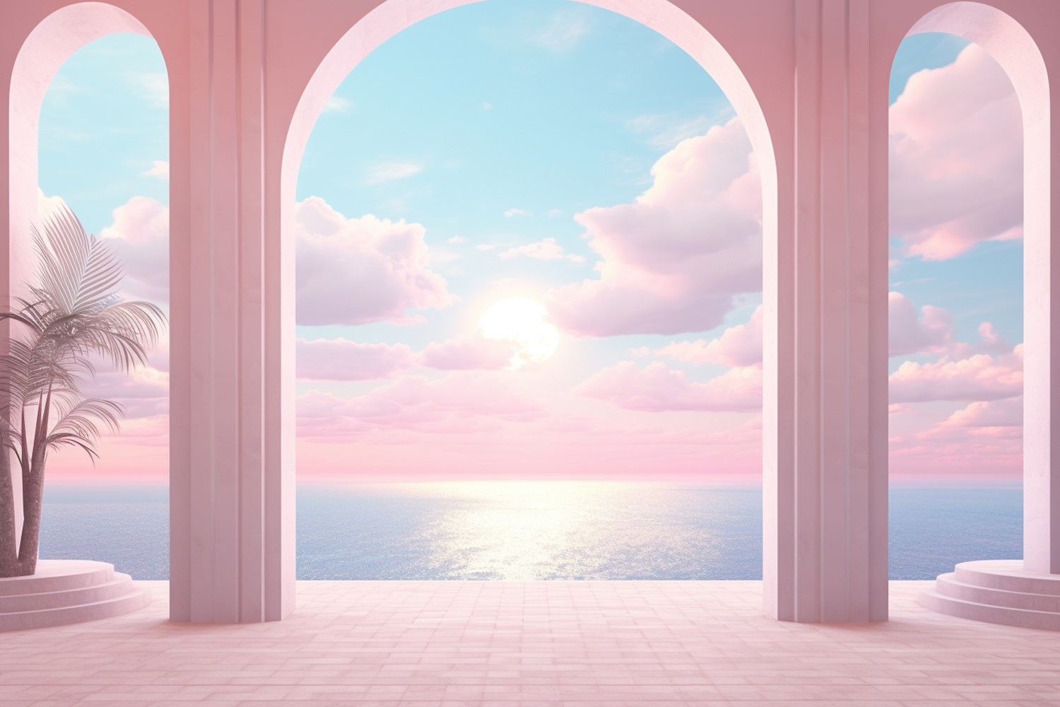 Fashion Doll Backdrop Backdrop Sunset Horizon Pink Archway Backdrop UK CJJ2-99