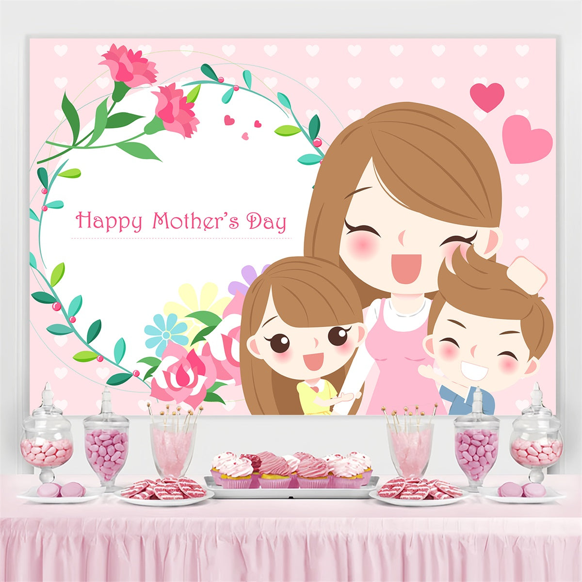 Mothers Day Backdrops Cheerful Cartoon Celebration Custom Backdrop UK CJJ3-173