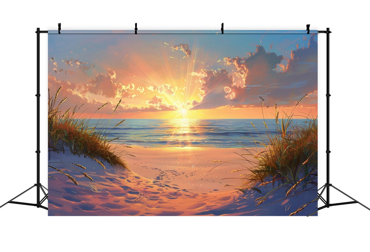 Beach Photo Backdrop Seaside Tranquil Morning Summer Backdrop UK CJJ3-223