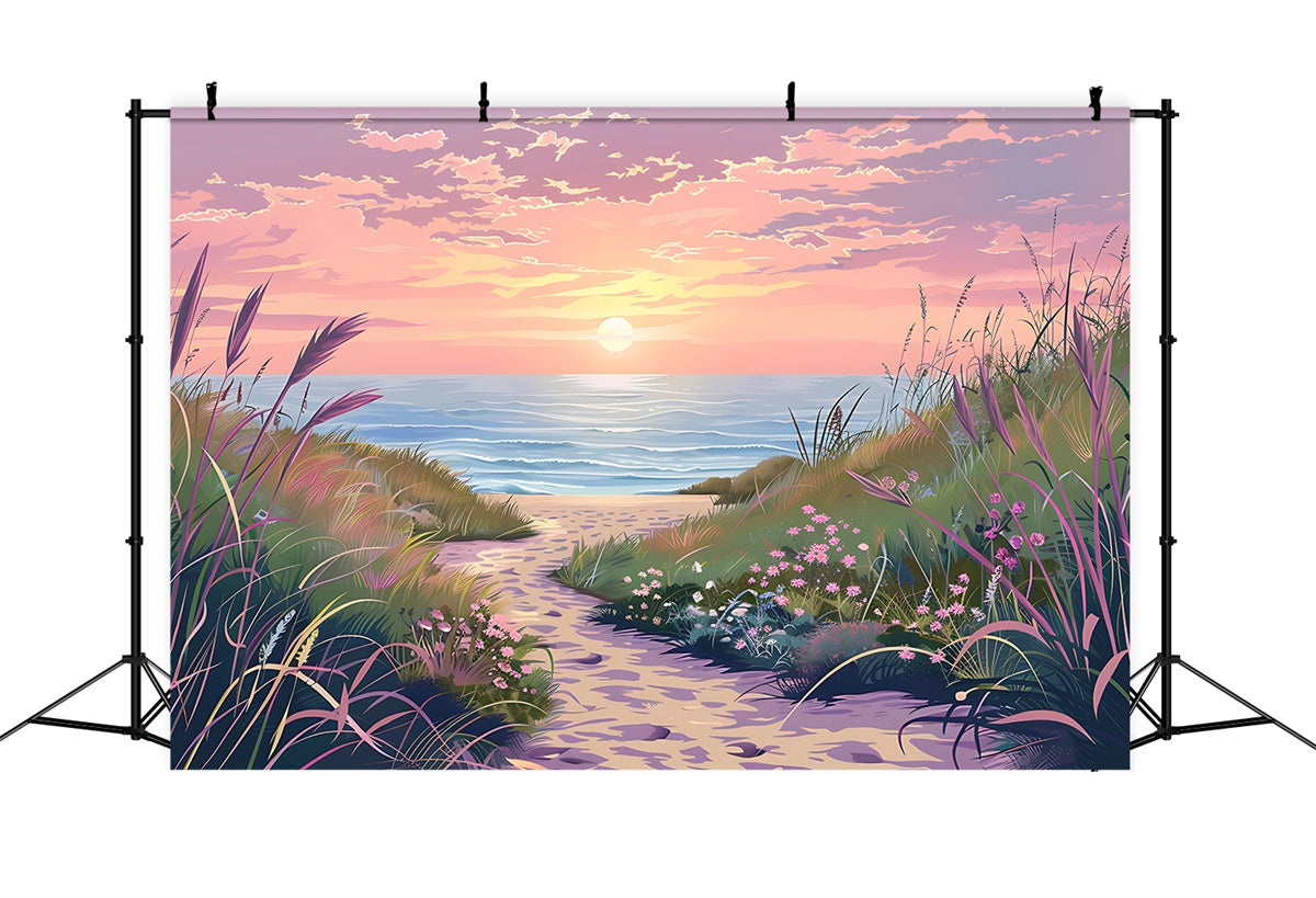 Beach Backdrop Sunset Floral Beach Trail Summer Backdrop UK CJJ3-224