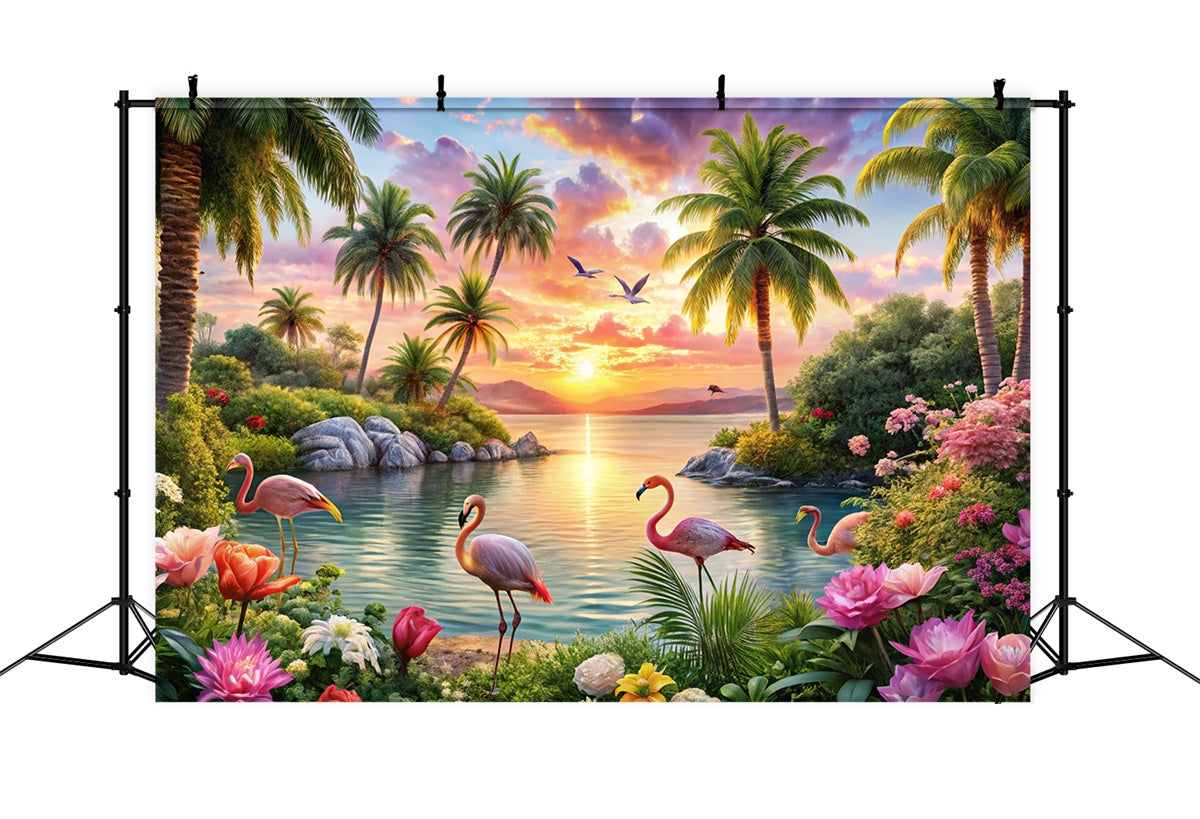 Tropical Beach Backdrop Island Flamingo Dream Summer Backdrop UK CJJ3-225