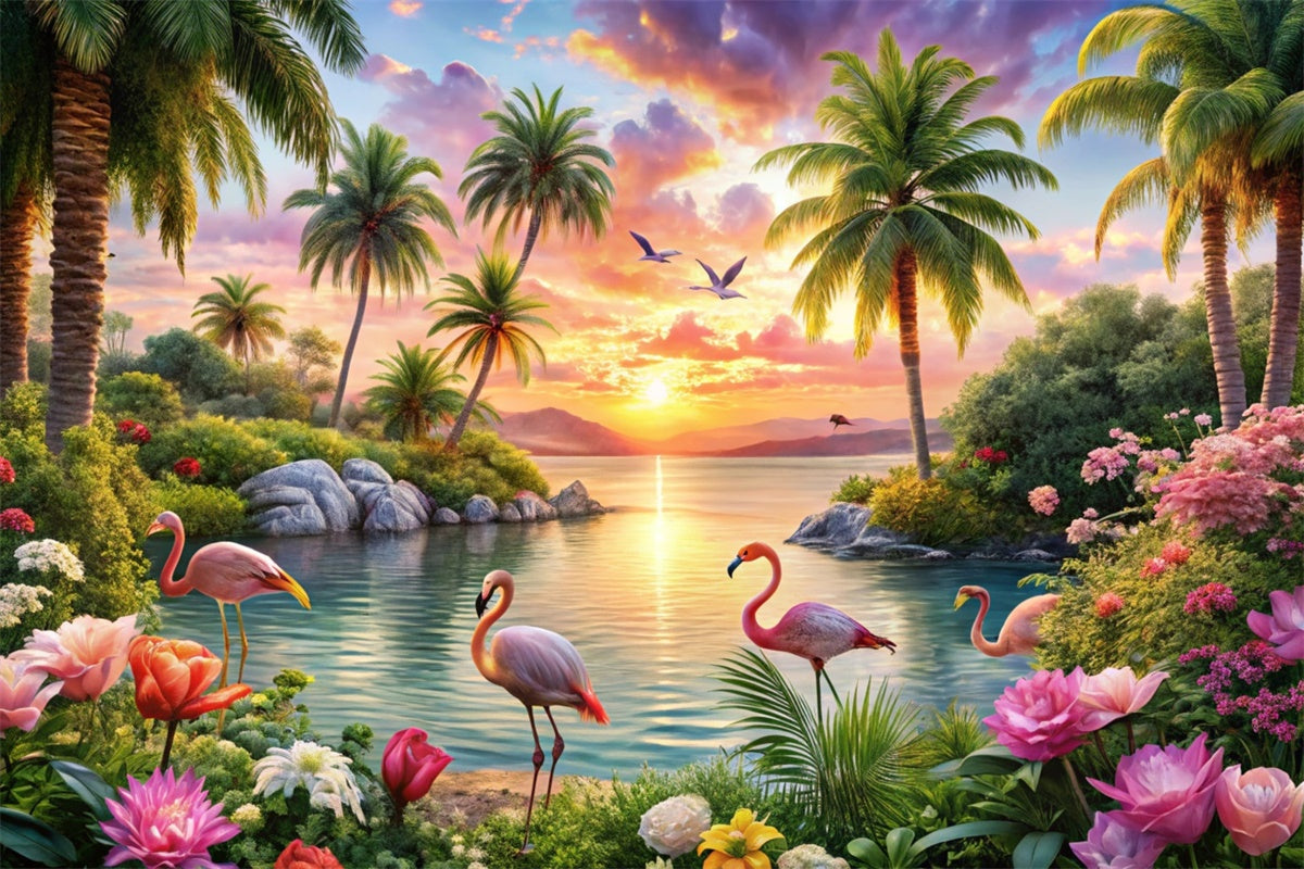 Tropical Beach Backdrop Island Flamingo Dream Summer Backdrop UK CJJ3-225