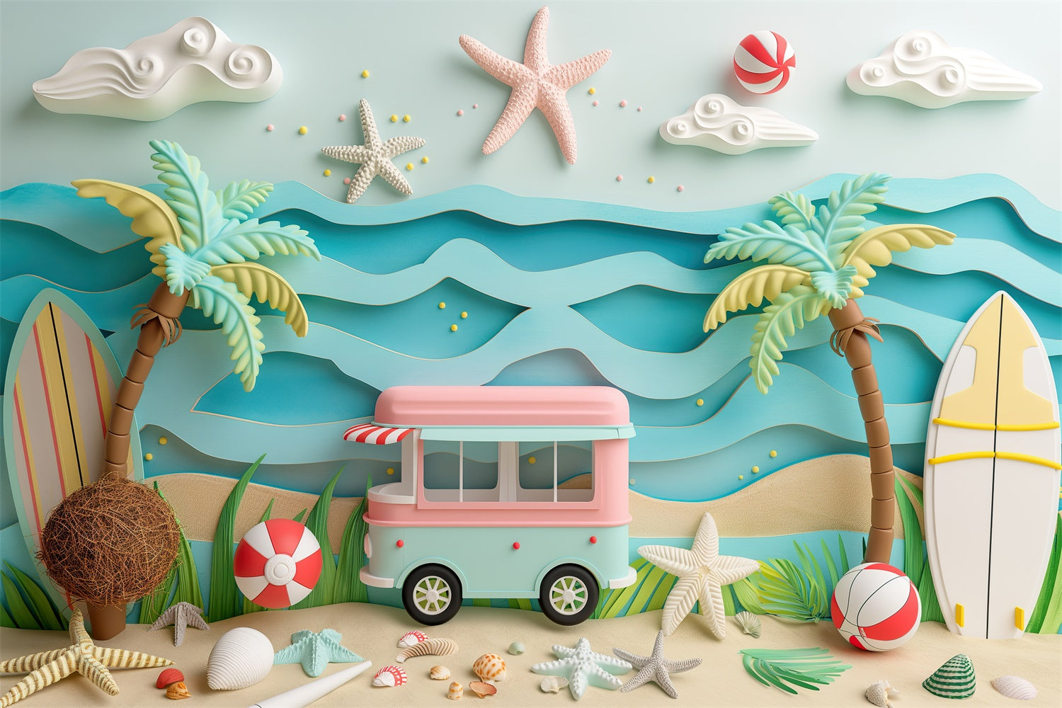 Summer Photo Backdrop Kids Beach Party Tropical Backdrop UK CJJ3-226