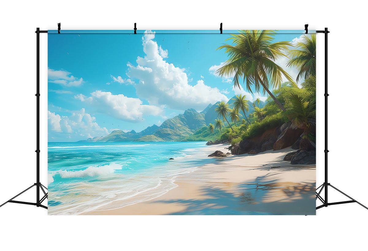 Photo Backdrop Beach Blue Ocean Palm Tree Summer Backdrop UK CJJ3-228
