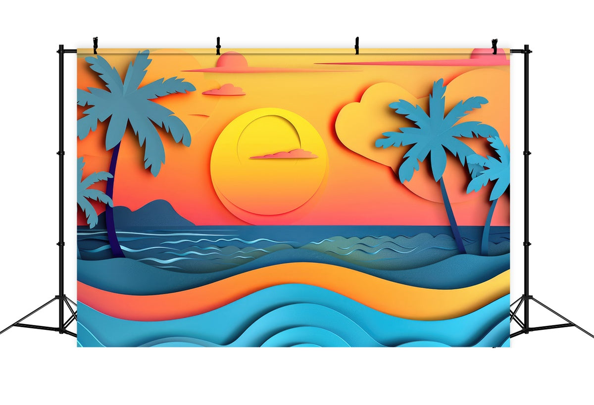 Summer Photo Backdrop Sunset Palm Trees Sea Backdrop UK CJJ3-230