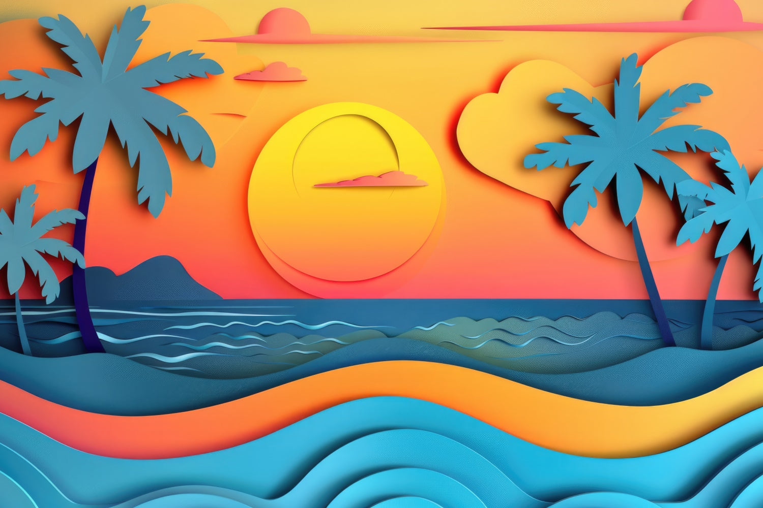 Summer Photo Backdrop Sunset Palm Trees Sea Backdrop UK CJJ3-230
