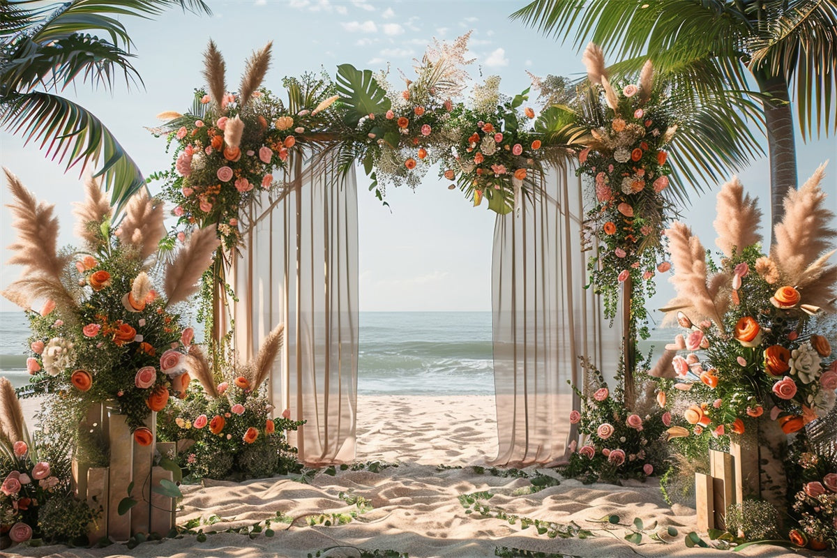 Beach Wedding Backdrop Tropical Floral Beach Summer Backdrop UK CJJ3-232