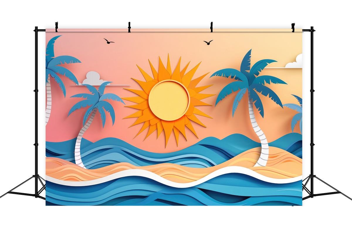 Summer Photo Backdrop Vibrant Paper Style Beach Backdrop UK CJJ3-233