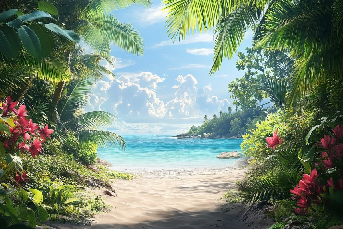 Photo Backdrop Beach Beach Trail Palm Leaves Summer Backdrop UK CJJ3-235