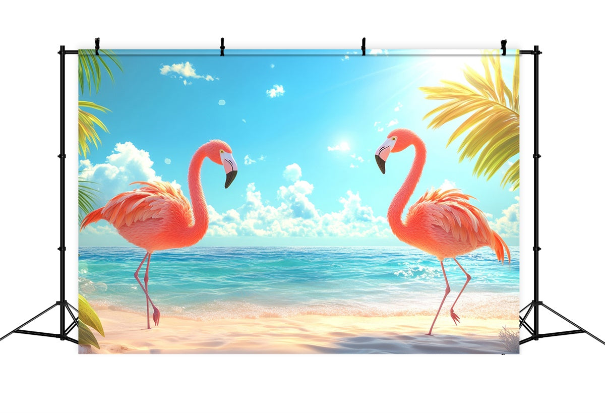 Tropical Backdrop Palm Leaves Pink Flamingo Summer Backdrop UK CJJ3-237