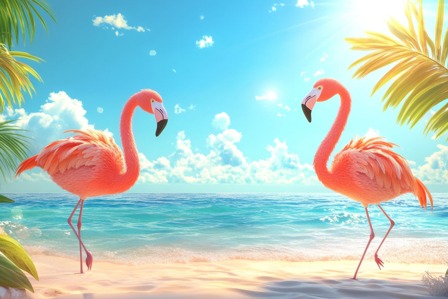 Tropical Backdrop Palm Leaves Pink Flamingo Summer Backdrop UK CJJ3-237