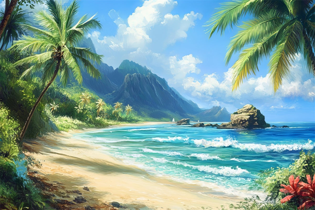 Beach Photo Backdrop Tropical Coastline Sky Summer Backdrop UK CJJ3-238