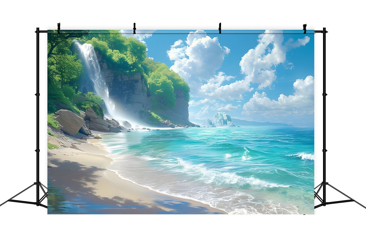 Beach Photography Backdrop Waterfall Beach Summer Backdrop UK CJJ3-240