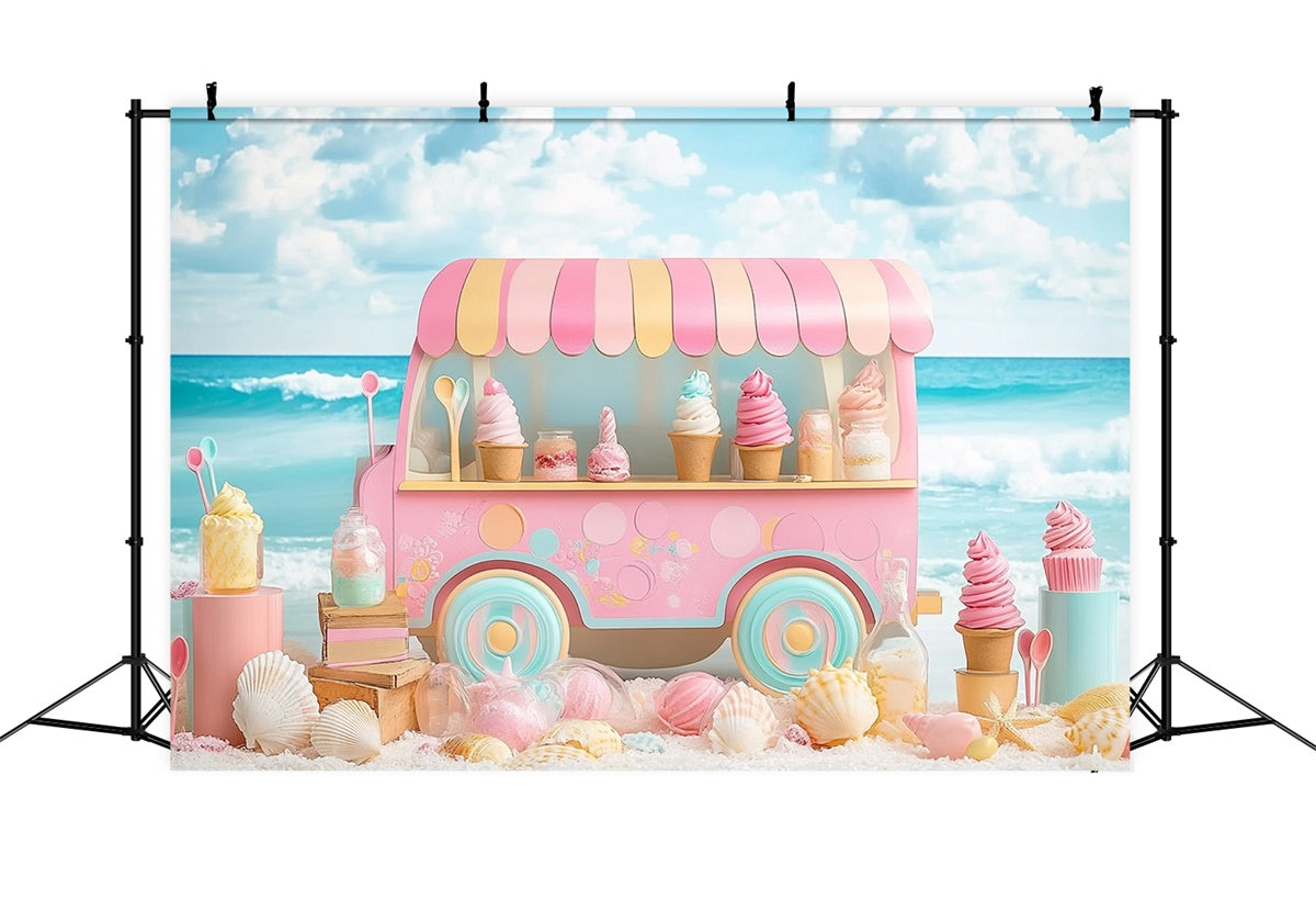 Beach Photography Backdrop Ice Cream Beach Summer Backdrop UK CJJ3-243