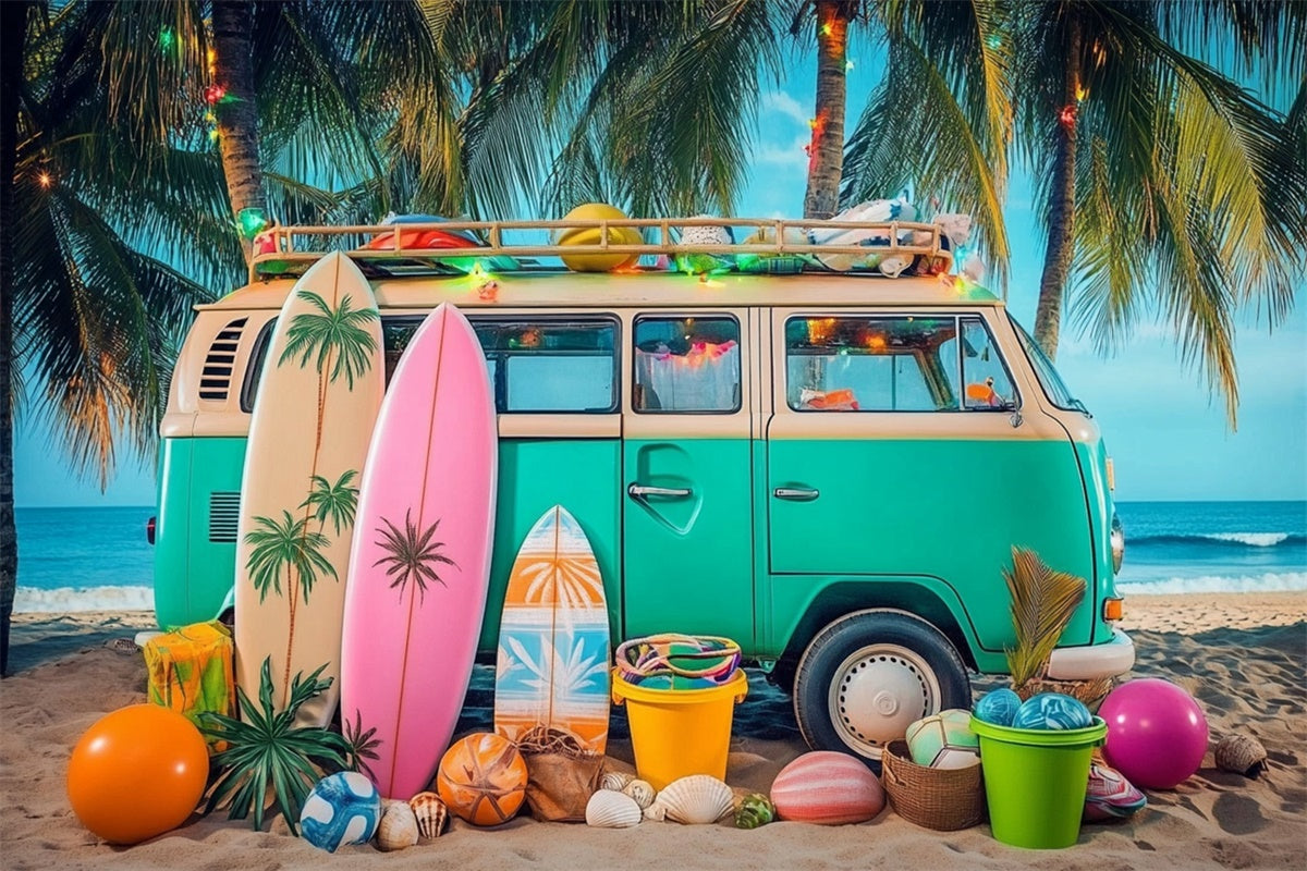 Photo Backdrop Beach Retro Car Sunset Beach Summer Backdrop UK CJJ3-244