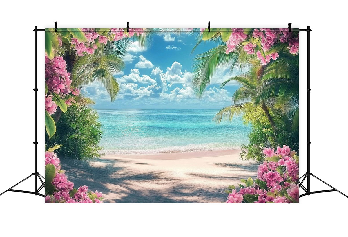 Beach Backdrop Pink Flower Ocean Dream Summer Backdrop UK CJJ3-248