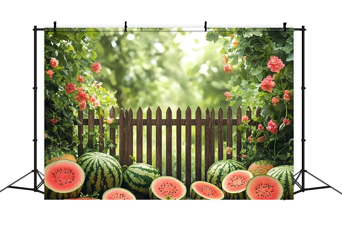 Watermelon Photography Backdrop Garden Fence Watermelon Summer Backdrop UK CJJ3-256