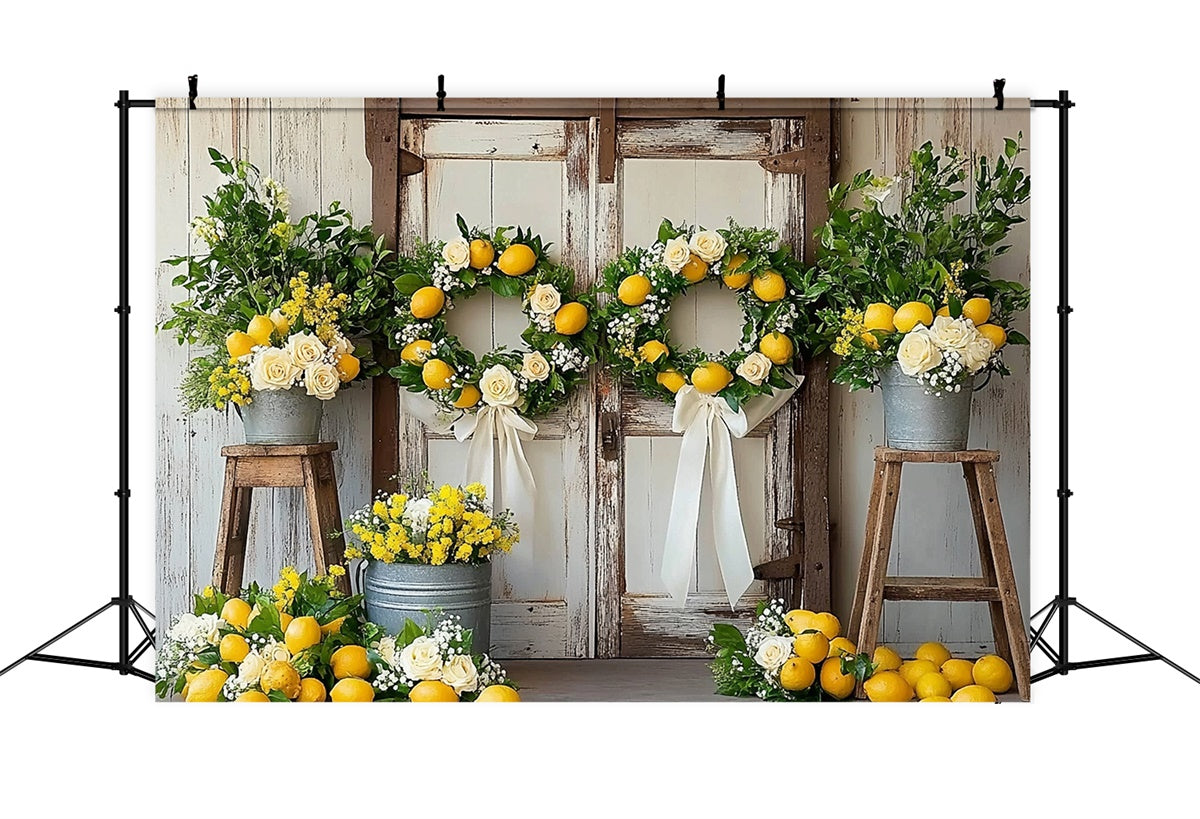 Lemon Backdrop Lemon Wreath Rustic Door Summer Backdrop UK CJJ3-258