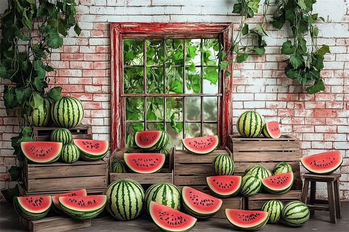 Watermelon Photo Backdrop Garden Window Watermelon Summer Backdrop UK CJJ3-264