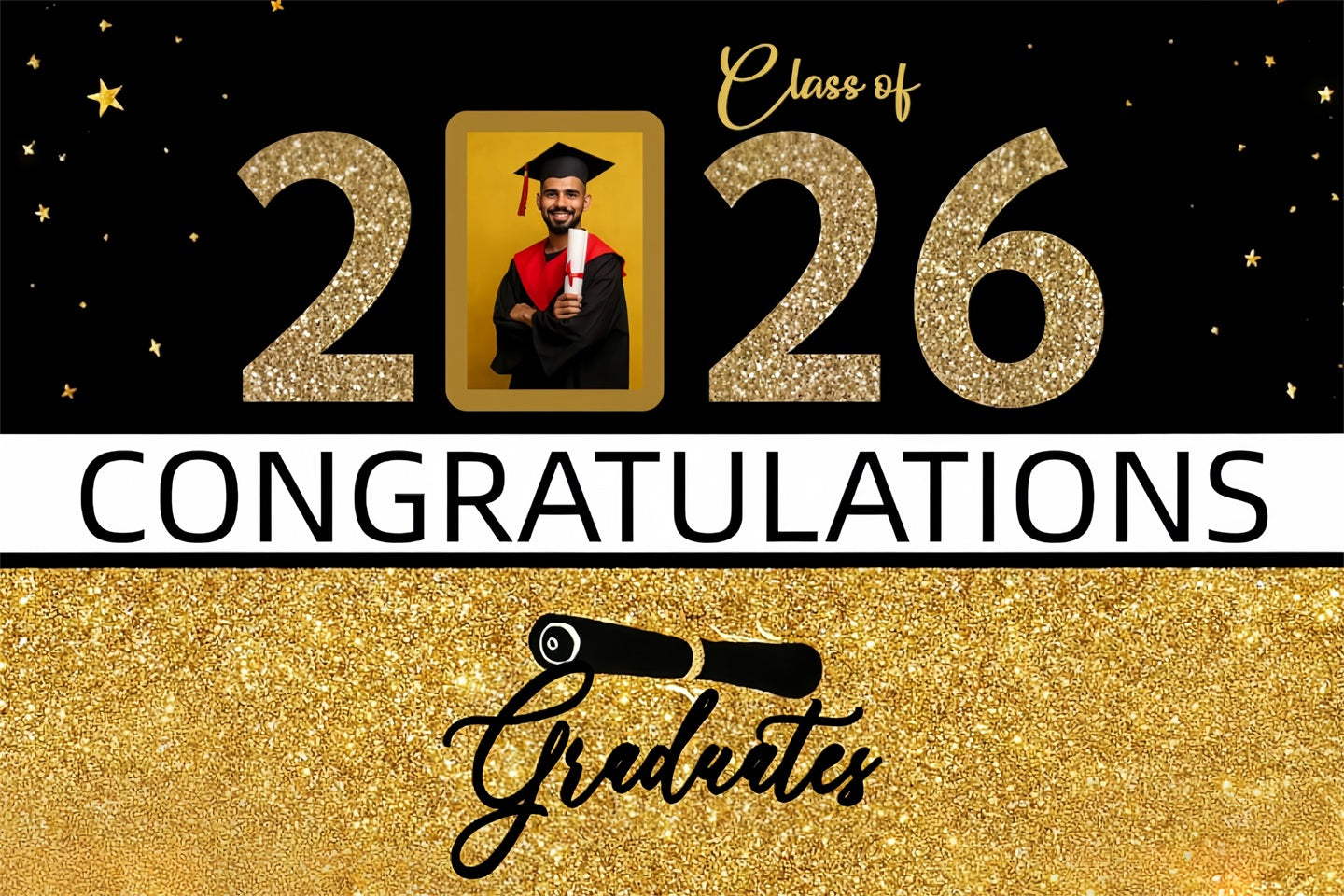 2026 Graduation Backdrop Glittering Gold Frame Personalized Party Graduation Backdrop UK CJJ3-276
