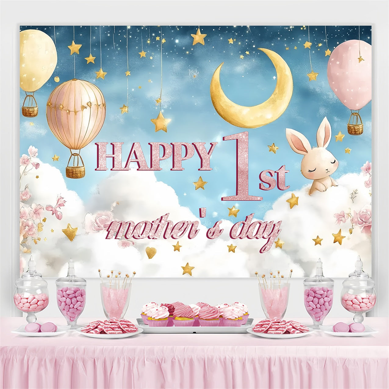 Mothers Day Backdrop Hot Air Balloon Sky Custom Backdrop UK CSH-140