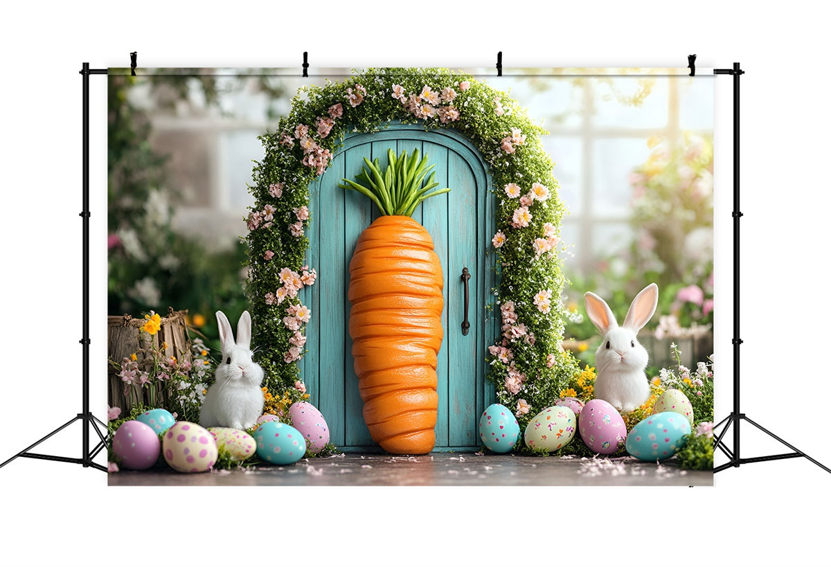 Easter Backdrops For Photography Carrot Doorway Floral Bunny Backdrop UK CSH2-1