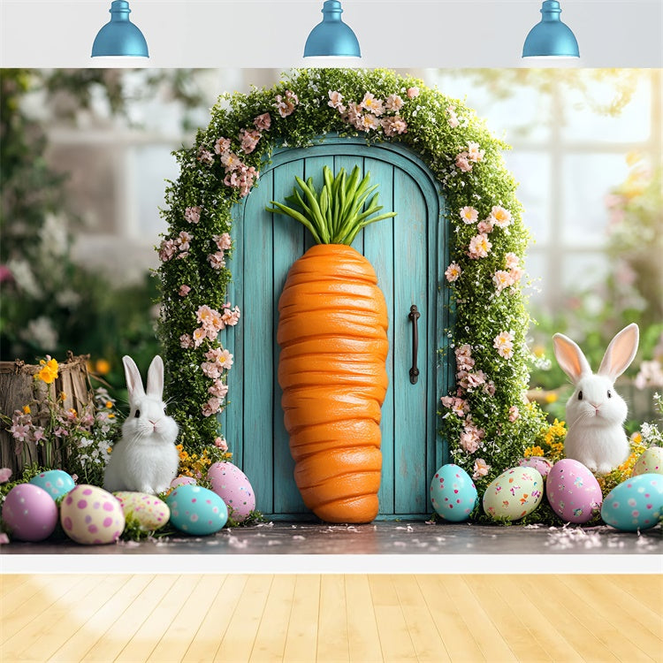 Easter Backdrops For Photography Carrot Doorway Floral Bunny Backdrop UK CSH2-1