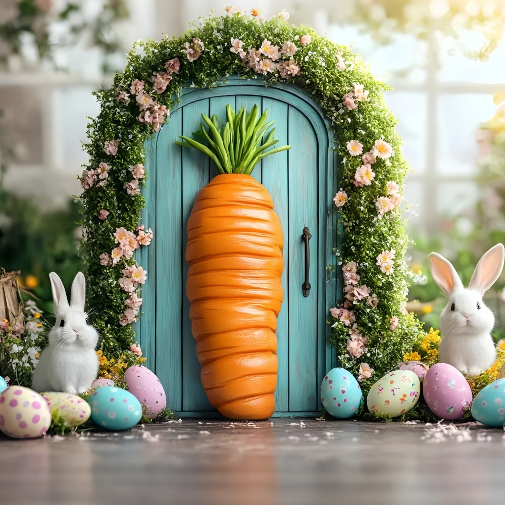 Easter Backdrops For Photography Carrot Doorway Floral Bunny Backdrop UK CSH2-1