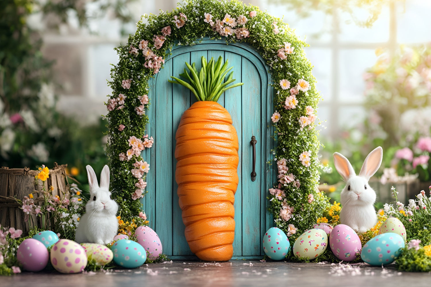 Easter Backdrops For Photography Carrot Doorway Floral Bunny Backdrop UK CSH2-1