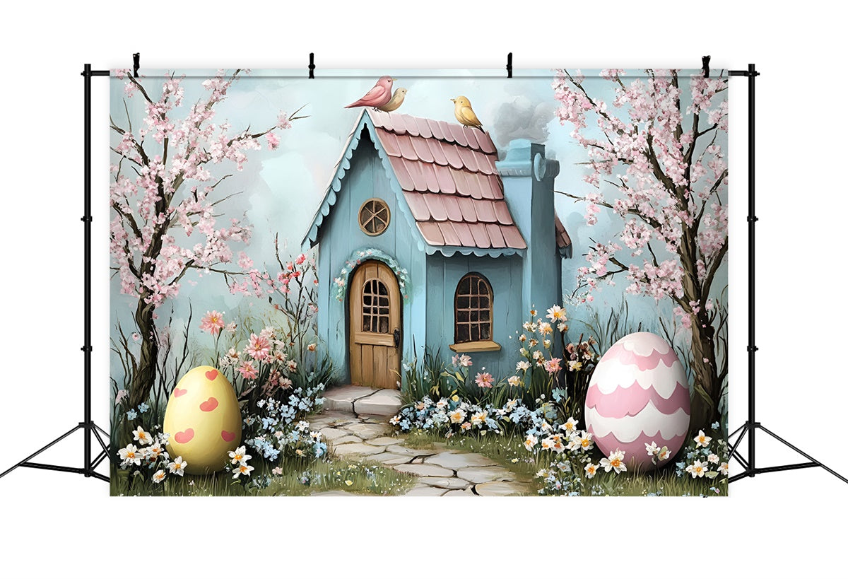 Easter Picture Backdrops Egg Garden Bunny Cottage Backdrop UK CSH2-10