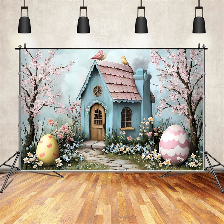 Easter Picture Backdrops Egg Garden Bunny Cottage Backdrop UK CSH2-10