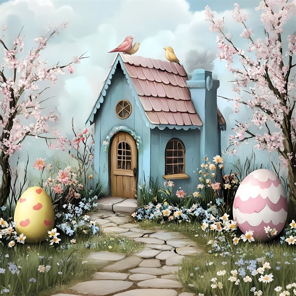 Easter Picture Backdrops Egg Garden Bunny Cottage Backdrop UK CSH2-10