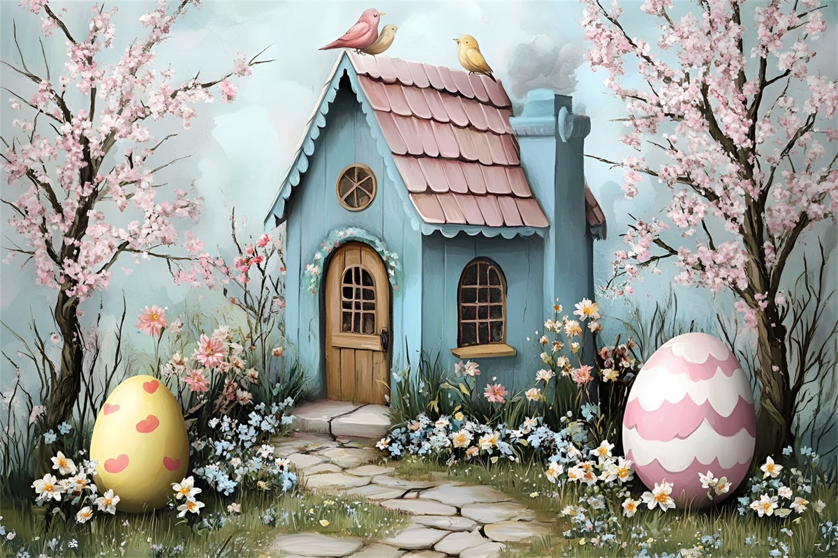 Easter Picture Backdrops Egg Garden Bunny Cottage Backdrop UK CSH2-10