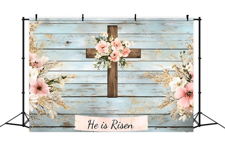 Easter Picture Backdrops Rustic Wooden Cross Floral Backdrop UK CSH2-108