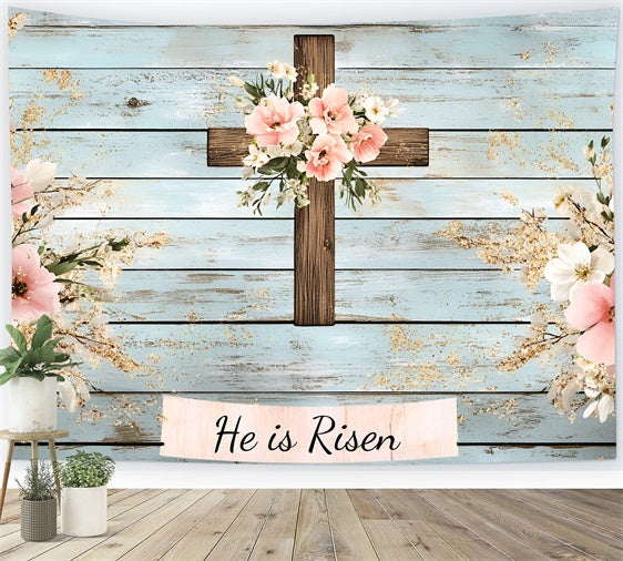 Easter Picture Backdrops Rustic Wooden Cross Floral Backdrop UK CSH2-108