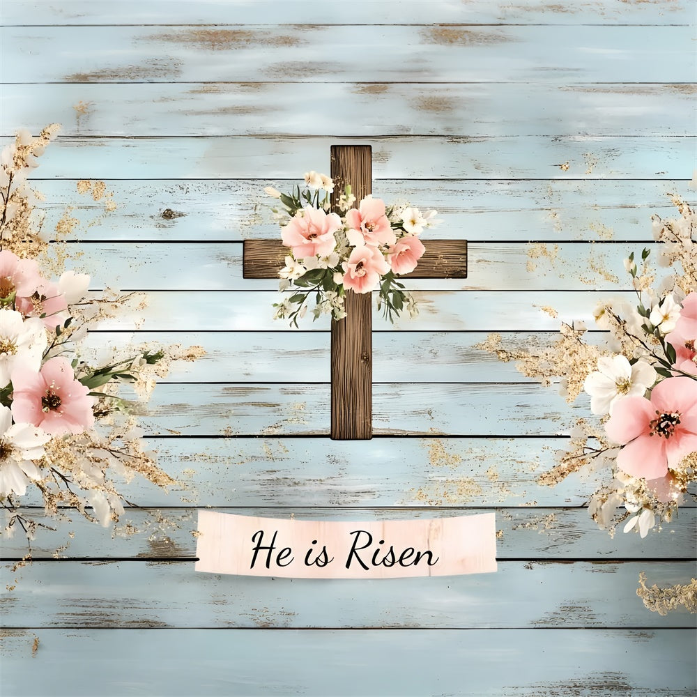 Easter Picture Backdrops Rustic Wooden Cross Floral Backdrop UK CSH2-108