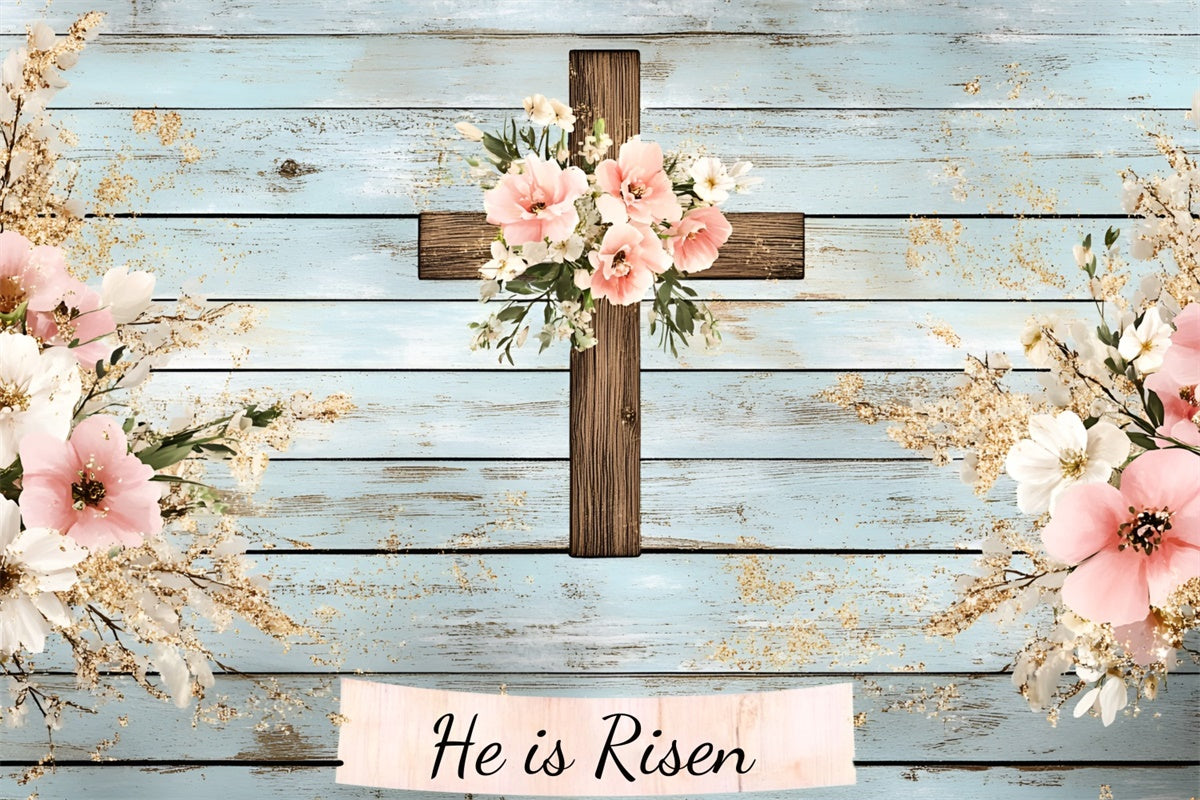 Easter Picture Backdrops Rustic Wooden Cross Floral Backdrop UK CSH2-108