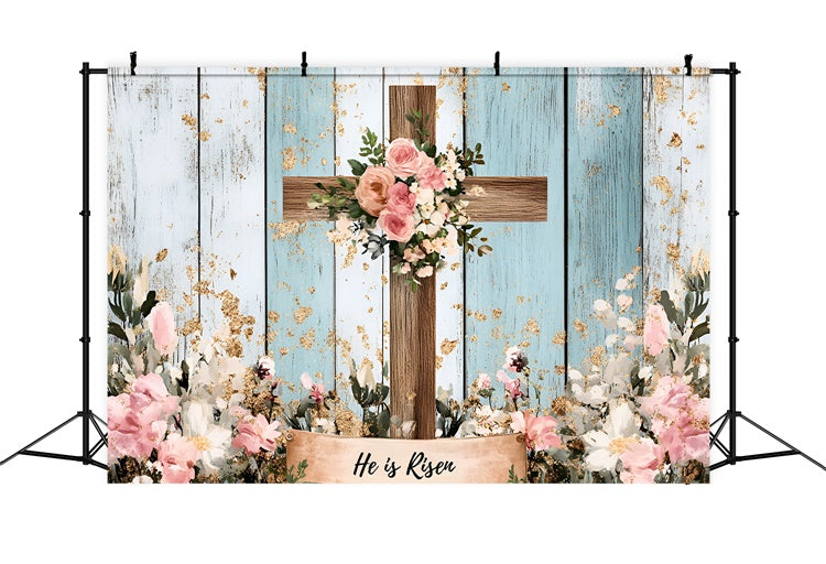 Easter Backdrops For Photography Pink Floral Wood Cross Backdrop UK CSH2-109