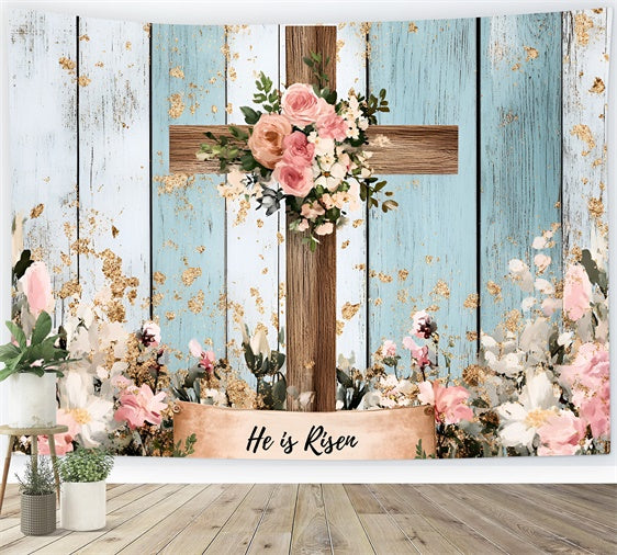 Easter Backdrops For Photography Pink Floral Wood Cross Backdrop UK CSH2-109