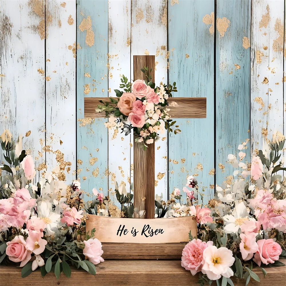 Easter Backdrops For Photography Pink Floral Wood Cross Backdrop UK CSH2-109