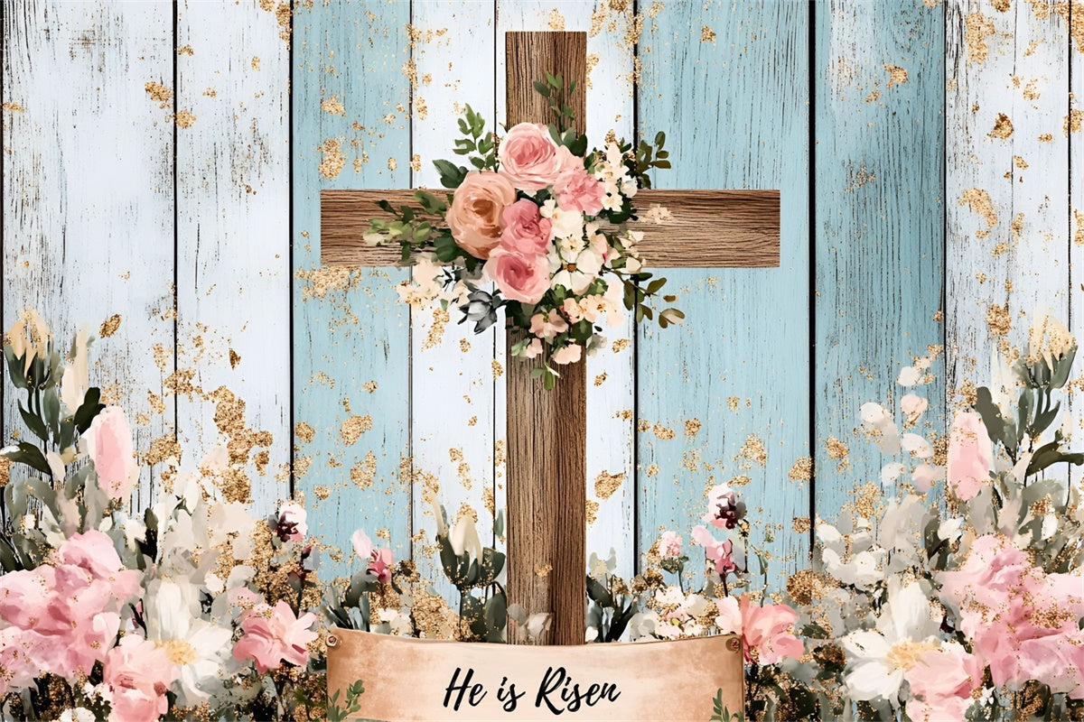 Easter Backdrops For Photography Pink Floral Wood Cross Backdrop UK CSH2-109