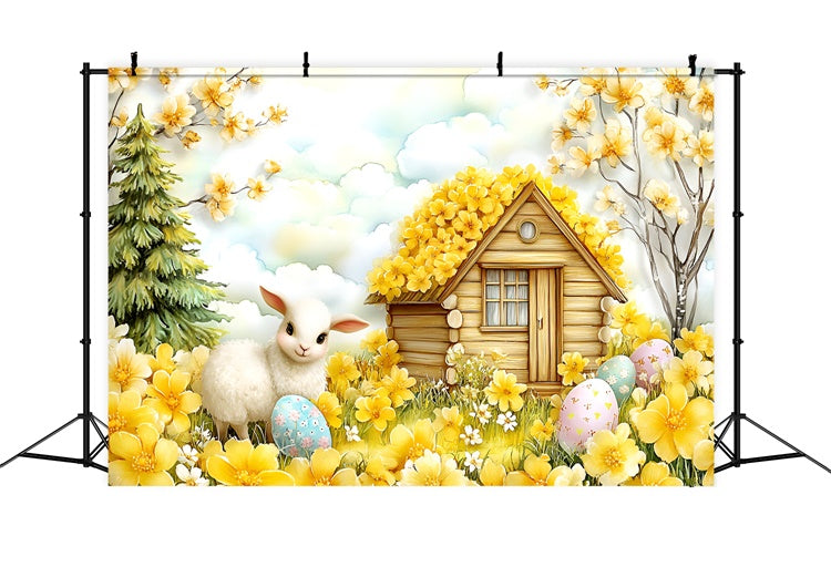 Easter Backdrop Happy Lamb Yellow Blossom Garden Backdrop UK CSH2-11