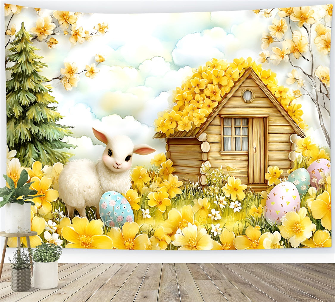 Easter Backdrop Happy Lamb Yellow Blossom Garden Backdrop UK CSH2-11