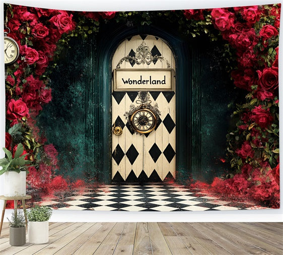 Easter Photography Backdrops Dark Wonderland Rose Door Backdrop UK CSH2-110