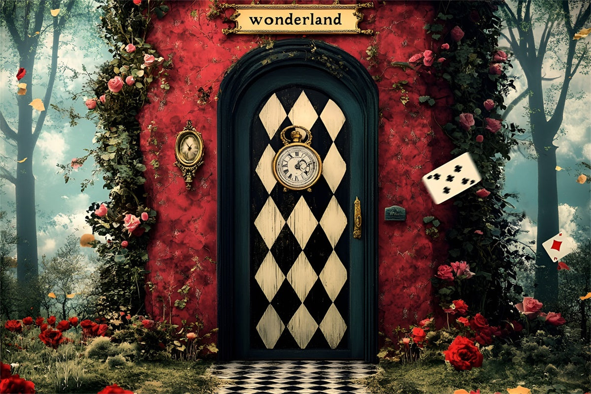 Easter Backdrop Mystical Checkered Door Wonderland Backdrop UK CSH2-111