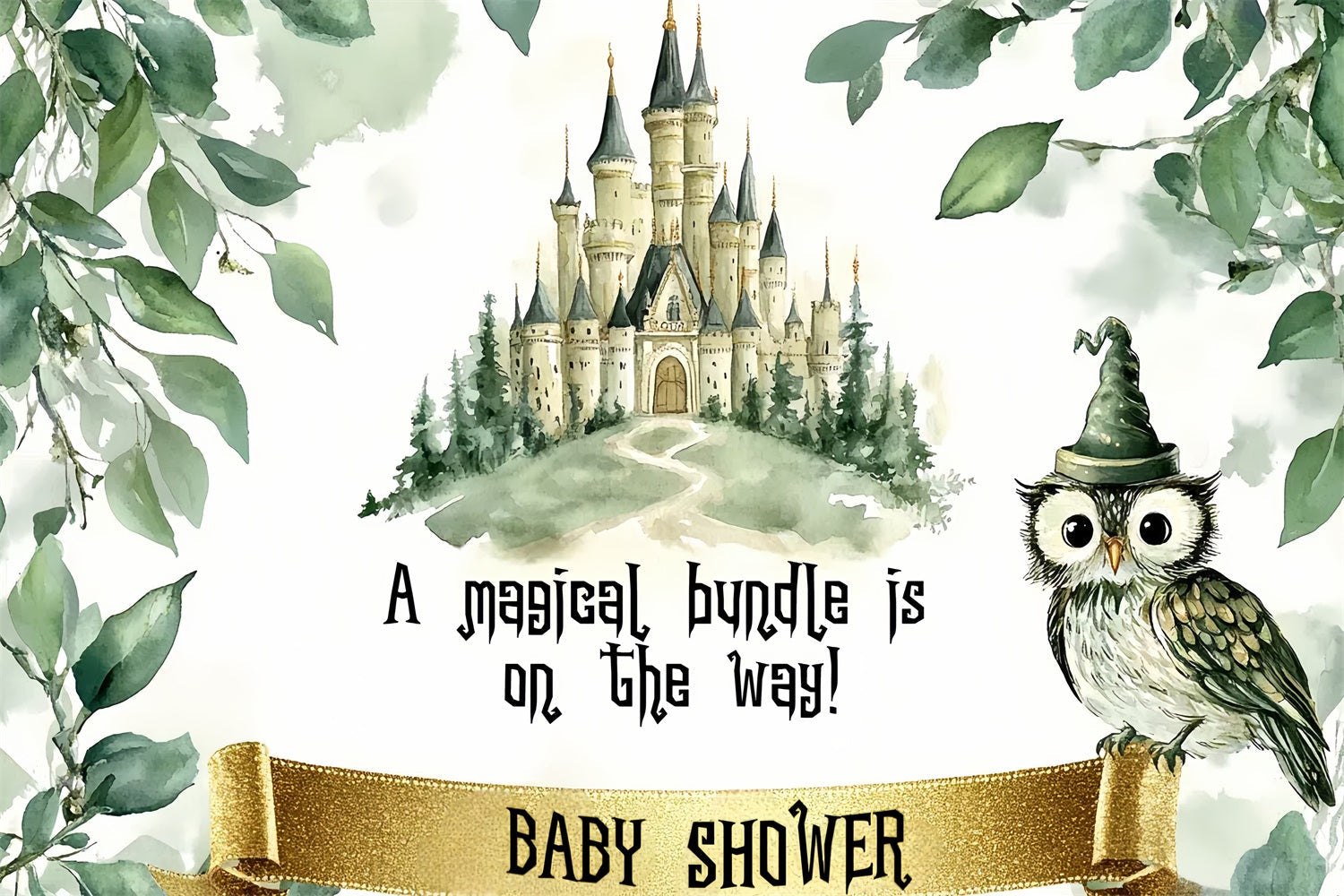 Owl Baby Shower Backdrop Enchanted Castle Forest Backdrop UK CSH2-113